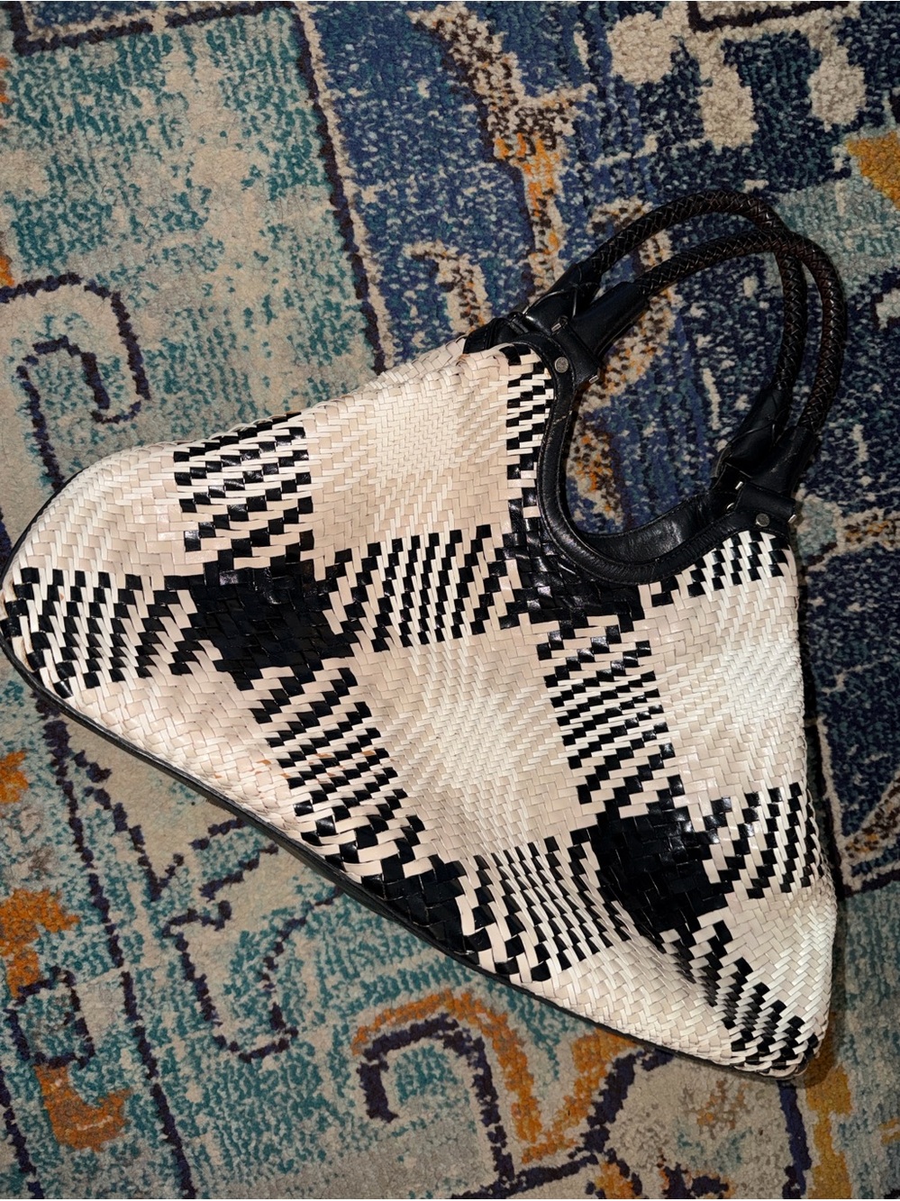 Woven Black and White Pattern Tote Bag. Cole Haan